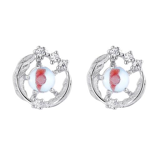 Zircon cubique Micro Pave d'oreille en argent sterling, Argent sterling 925, avec Moonstone, bijoux de mode & pavé de micro zircon & pour femme, plus de couleurs à choisir, 8.80x9.40mm, Vendu par paire