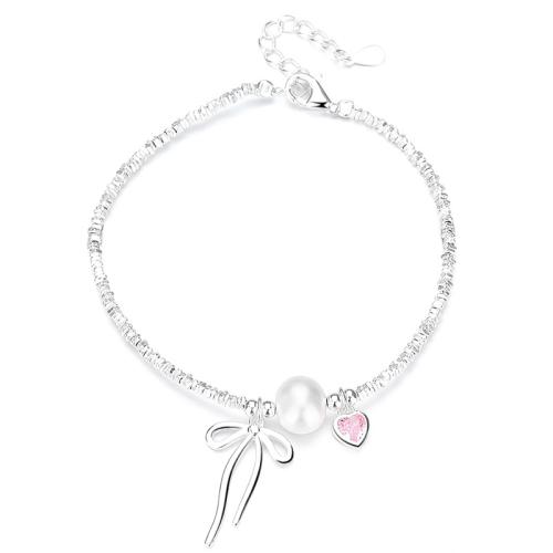 Sterling Zilver Armbanden, 925 sterling zilver, met Shell Pearl, met 4cm extender keten, mode sieraden & micro pave zirconia & voor vrouw, Lengte Ca 15 cm, Verkocht door PC