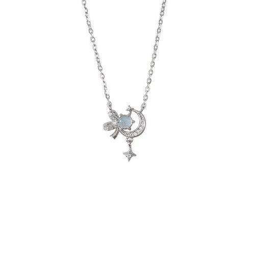 Cubic Zircon Micro Pave 925 Sterling Silver Necklace with Moonstone with 5cm extender chain fashion jewelry & micro pave cubic zirconia & for woman Length Approx 40 cm Sold By PC