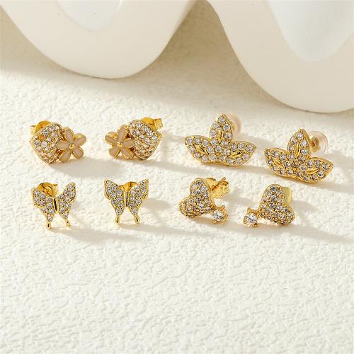 Cubic Zirconia Micro Pave Brass Earring gold color plated fashion jewelry & micro pave cubic zirconia & for woman nickel lead & cadmium free Sold By Pair