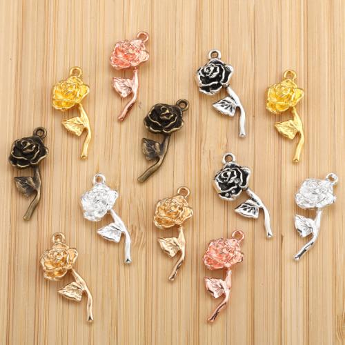 Zinklegering Bloem Hangers, Zinc Alloy, Rose, plated, DIY, meer kleuren voor de keuze, nikkel, lood en cadmium vrij, 10x26mm, 100pC's/Bag, Verkocht door Bag