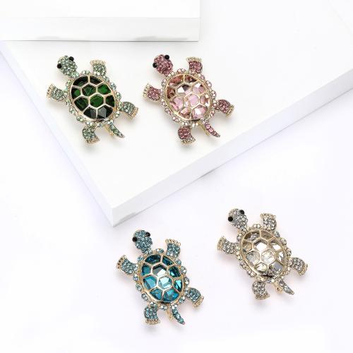 Broches en alliage de zinc, avec verre, tortue, Placage de couleur d'or, pour femme & avec strass, plus de couleurs à choisir, protéger l'environnement, sans nickel, plomb et cadmium, Vendu par PC