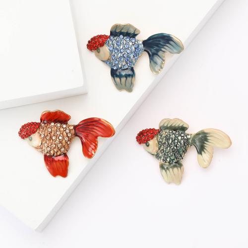 Zinc Alloy Brooches Fish gold color plated for woman & enamel & with rhinestone nickel lead & cadmium free Sold By PC