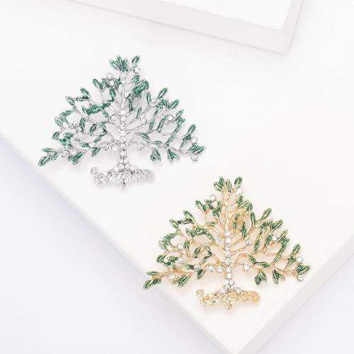 Zinc Alloy Brocher, Tree, forgyldt, for kvinde & med rhinestone, flere farver til valg, nikkel, bly & cadmium fri, Solgt af PC