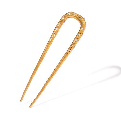 Hair Stick 304 Stainless Steel with Cubic Zirconia plated fashion jewelry & for woman gold Sold By PC