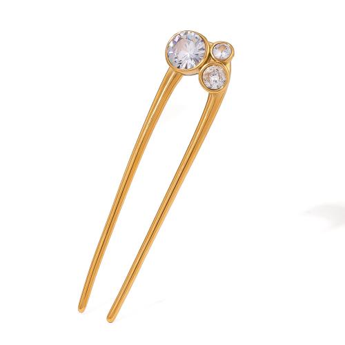 Μαλλιά Stick, 304 από ανοξείδωτο χάλυβα, με Cubic Zirconia, επιχρυσωμένο, κοσμήματα μόδας & για τη γυναίκα, χρυσός, Sold Με PC