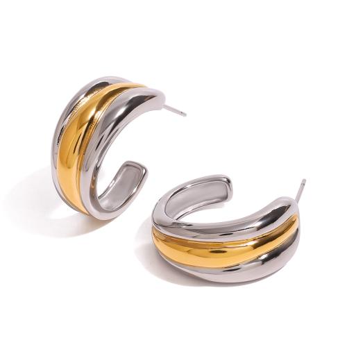 Stainless Steel Stud Earrings 304 Stainless Steel plated fashion jewelry & for woman & two tone Sold By PC