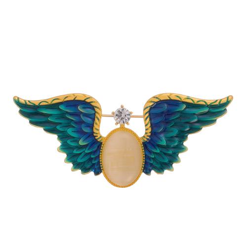 Zinc Alloy Brooches with Cats Eye Wing Shape plated fashion jewelry & Unisex & enamel & with rhinestone Sold By PC