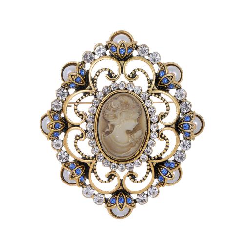 Zinc Alloy Brooches with Plastic Pearl antique gold color plated fashion jewelry & for woman & with rhinestone Sold By PC