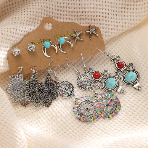 Zinc Alloy Drop Earrings with turquoise plated 6 pieces & for woman & enamel original color Sold By Set