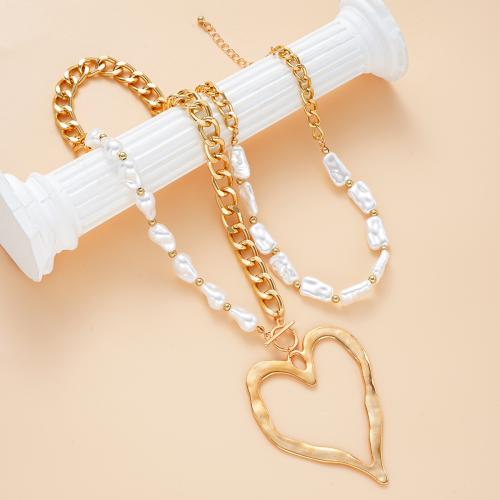 Zinc Alloy Jewelry Necklace with Plastic Pearl plated fashion jewelry & for woman Sold By Set