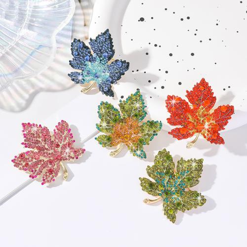 Zinc Alloy Brooches Leaf plated Unisex & with rhinestone Sold By PC