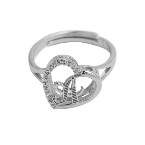 Cubic Zirconia Micro Pave Brass Ring Heart plated & micro pave cubic zirconia & for woman silver color Sold By PC