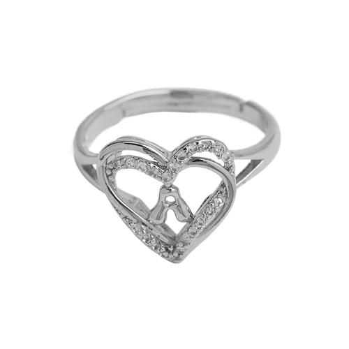 Cubic Zirconia Micro Pave Brass Ring Heart plated & micro pave cubic zirconia & for woman silver color Sold By PC