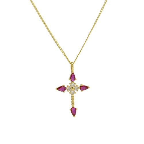 Cubic Zircon Micro Pave Brass Necklace Cross plated micro pave cubic zirconia & for woman Length Approx 41-50 cm Sold By PC