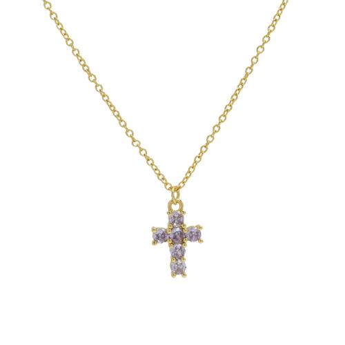 Cubic Zircon Micro Pave Brass Necklace Cross plated micro pave cubic zirconia & for woman Length Approx 41-50 cm Sold By PC