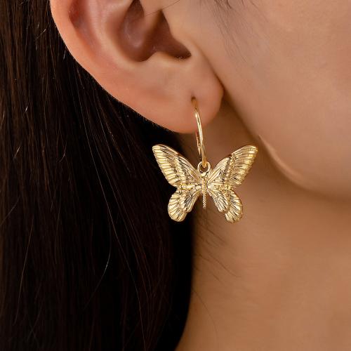 Huggie Hoop Drop Earring Zinc Alloy Butterfly plated for woman gold Sold By Pair