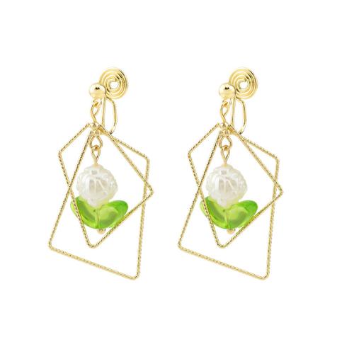 Brass Stud Earring with Resin plated & for woman golden Sold By Pair