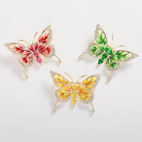 Zinklegering broches, Zinc Alloy, voor vrouw & glazuur & met strass, meer kleuren voor de keuze, 33x44mm, Verkocht door PC