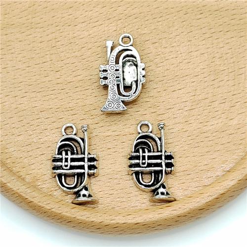 Musical Instrument Shaped Zinc Alloy Pendler, Højttaler, antik sølv farve forgyldt, du kan DIY, 12x21mm, 100pc'er/Bag, Solgt af Bag