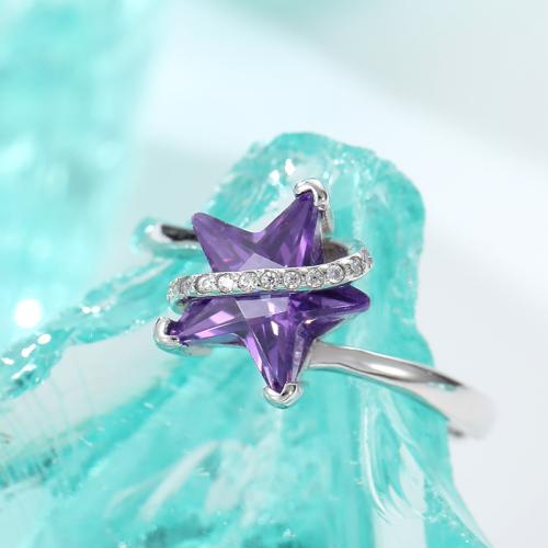 925 Sterling Silver Cuff Finger Ring Star platinum plated micro pave cubic zirconia & for woman US Ring Sold By PC