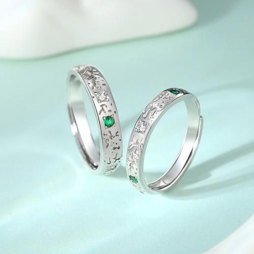 925 Sterling Silver Couple Ring platinum plated adjustable & micro pave cubic zirconia & for couple US Ring Sold By PC