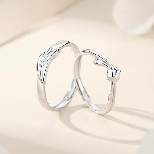 925 Sterling Silver Couple Ring Flower platinum plated adjustable & for couple US Ring Sold By PC