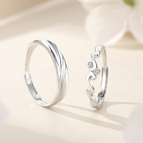 925 Sterling Silver Couple Ring platinum plated adjustable & micro pave cubic zirconia & for couple US Ring Sold By PC