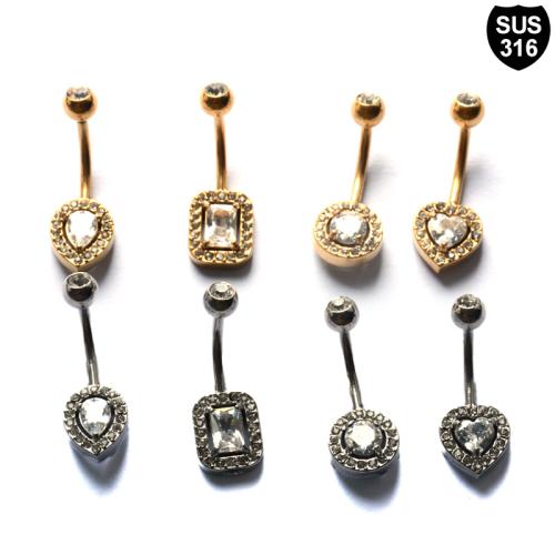 316 Stainless Steel Belly Ring plated Unisex & micro pave cubic zirconia & with rhinestone Sold By PC