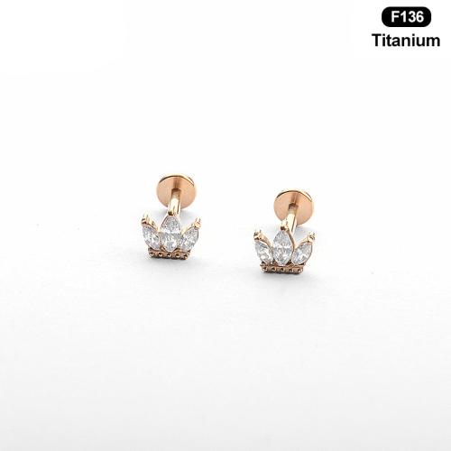 Titanlegering piercing örhänge, Häst öga, guldfärg pläterade, Unisex & olika storlek för val & micro bana cubic zirconia, Säljs av PC