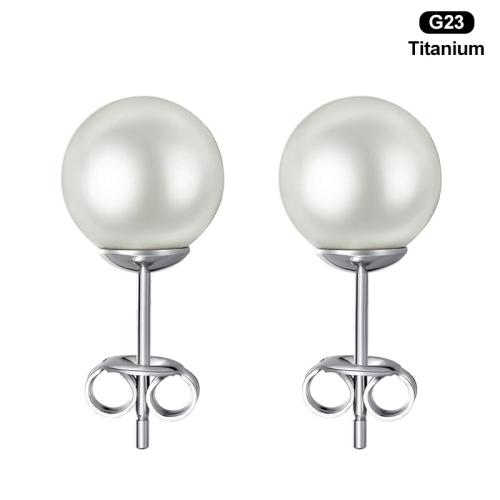 Titanium Alloy Stud Earring, met Plastic Pearl, Ronde, uniseks & verschillende grootte voor keus, Verkocht door PC