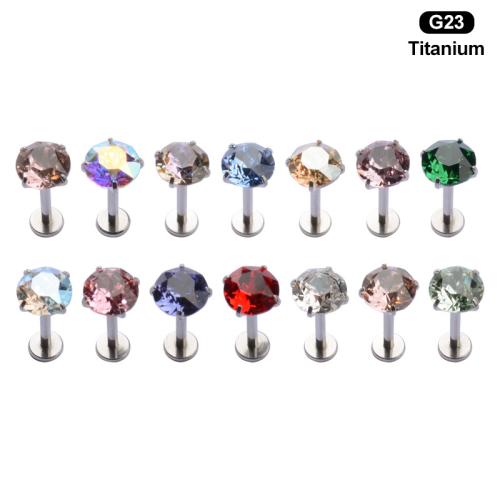 Titanium Alloy Piercing Earring Round Unisex & with cubic zirconia 6.30mm Sold By PC