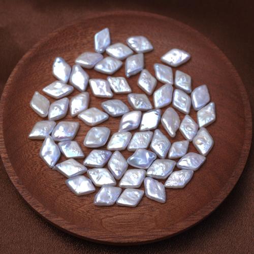 Geen Gat Gekweekte Zoetwater Parel kralen, Rhombus, DIY, wit, 10x15mm, Verkocht door PC