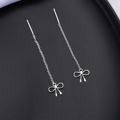 925 Sterling Silver Thread Through Earrings Bowknot fashion jewelry & for woman Sold By Pair