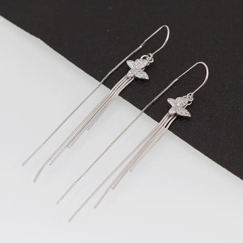 925 Sterling Silver Thread Through Earrings fashion jewelry & for woman 80mm Sold By Pair