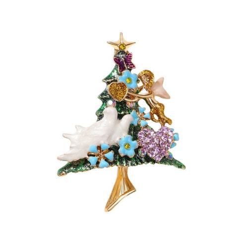 Christmas Brooches Zinc Alloy with Plastic Pearl Christmas Tree Christmas Design & Unisex & enamel & with rhinestone Sold By PC