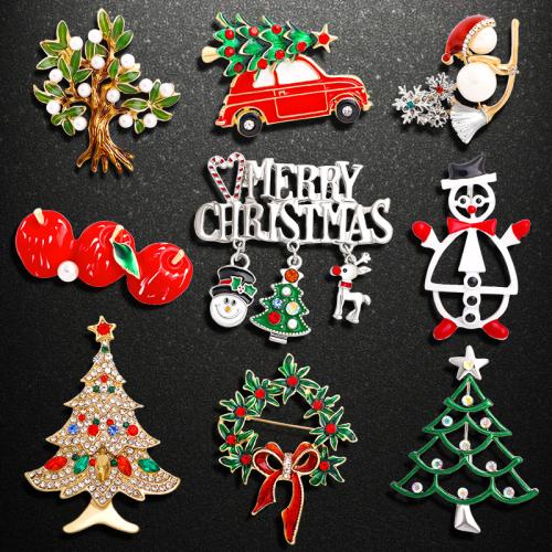 Christmas Brooches Zinc Alloy Christmas Design & Unisex & enamel & with rhinestone Sold By PC