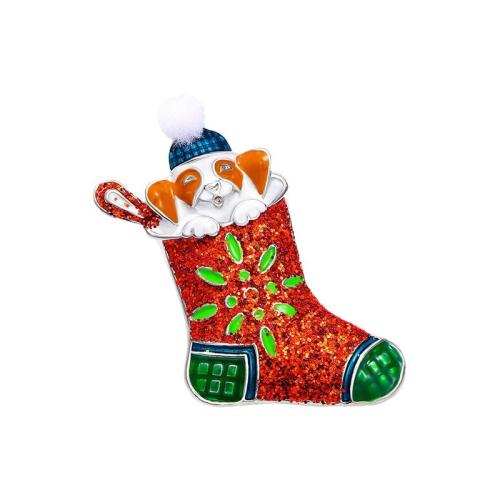 julen Broscher, Zink Alloy, Christmas Sock, Jul Design & Unisex & emalj & med strass, 43x55mm, Säljs av PC