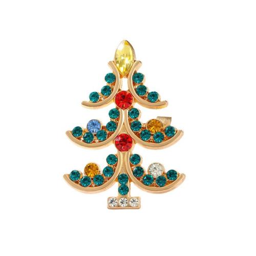 Broches de Noël, alliage de zinc, arbre de noël, Conception de Noël & bijoux de mode & unisexe & avec strass, doré, 50x34mm, Vendu par PC