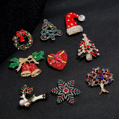 Christmas Brooches Zinc Alloy Christmas Design & Unisex & enamel & with rhinestone Sold By PC