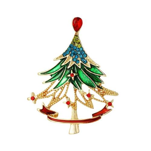 Broches de Noël, alliage de zinc, arbre de noël, Conception de Noël & unisexe & émail & avec strass, 46x37mm, Vendu par PC