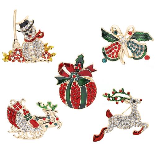 Zinc Alloy Brooches Christmas Design & Unisex & enamel & with rhinestone Sold By PC