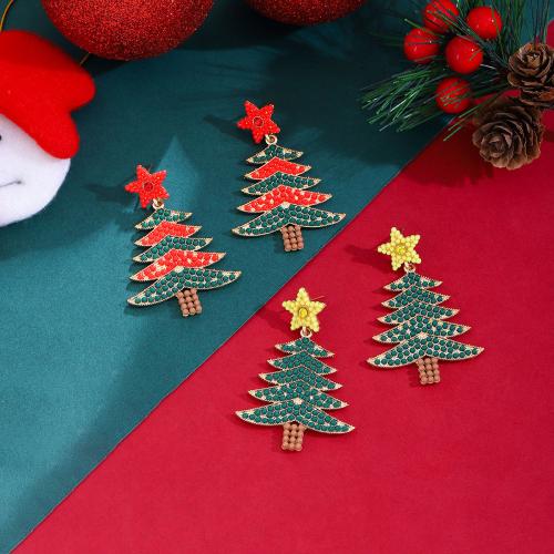 Christmas Earrings Zinc Alloy Christmas Tree Christmas Design & for woman & enamel & with rhinestone Sold By Pair