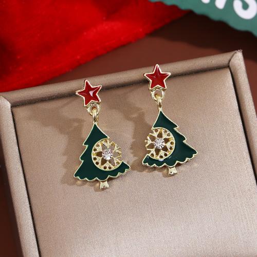 Christmas Earrings Zinc Alloy Christmas Tree Christmas Design & for woman & enamel & with rhinestone Sold By Pair