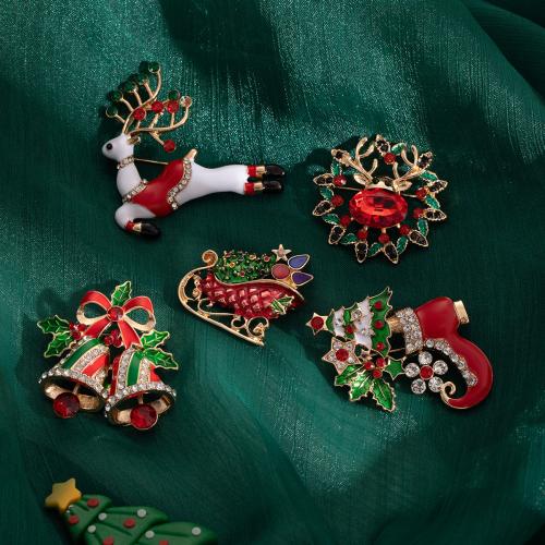 Zinc Alloy Brooches Christmas Design & for woman & enamel & with rhinestone Sold By PC