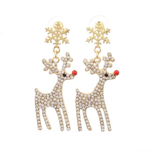 Christmas Earrings Zinc Alloy Christmas Reindeer Christmas Design & for woman & with rhinestone Sold By Pair