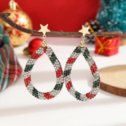 Christmas Earrings Zinc Alloy for woman & with rhinestone Sold By Pair