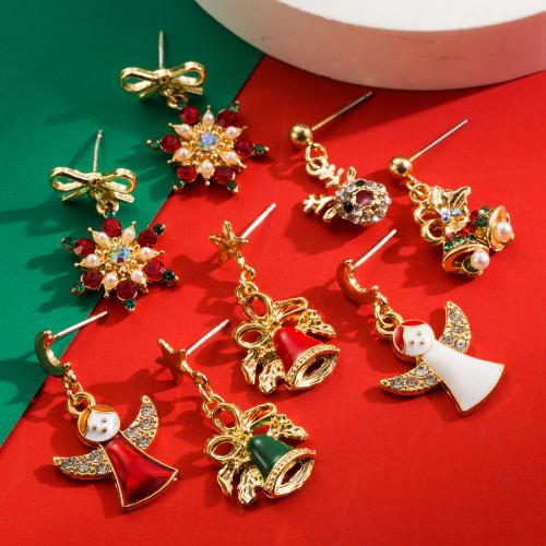 Christmas Earrings Zinc Alloy Christmas Design & for woman & enamel & with rhinestone Sold By Pair