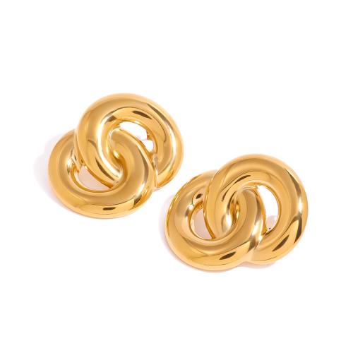 Stainless Steel Stud Earrings 304 Stainless Steel 18K gold plated fashion jewelry & for woman golden Sold By Pair