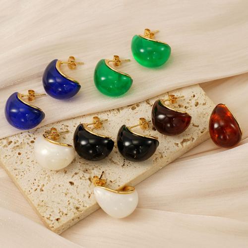 Stainless Steel Stud Earrings 304 Stainless Steel with Resin fashion jewelry & for woman Sold By Pair